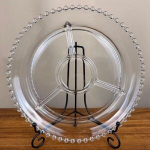 Imperial Candlewick Clear Glass 4 Part Divided Relish Dish Beaded Rim 10.5in